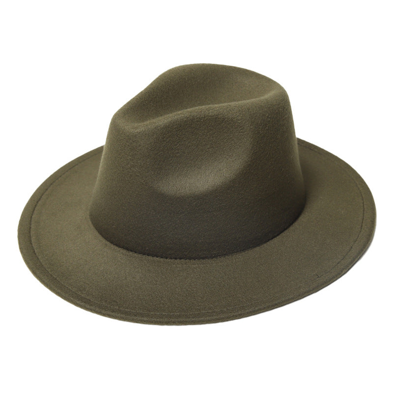 Autumn And Winter New Woolen Solid Color Wide Brim Glossy Hat