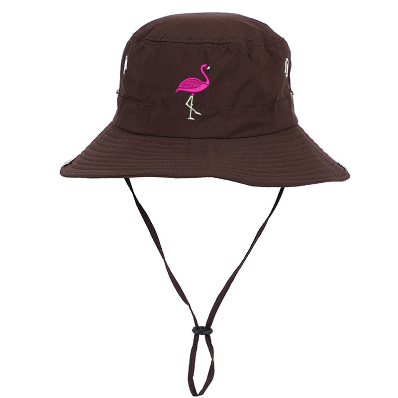 Flamingo Embroidered Fisherman Hat Sun Protection