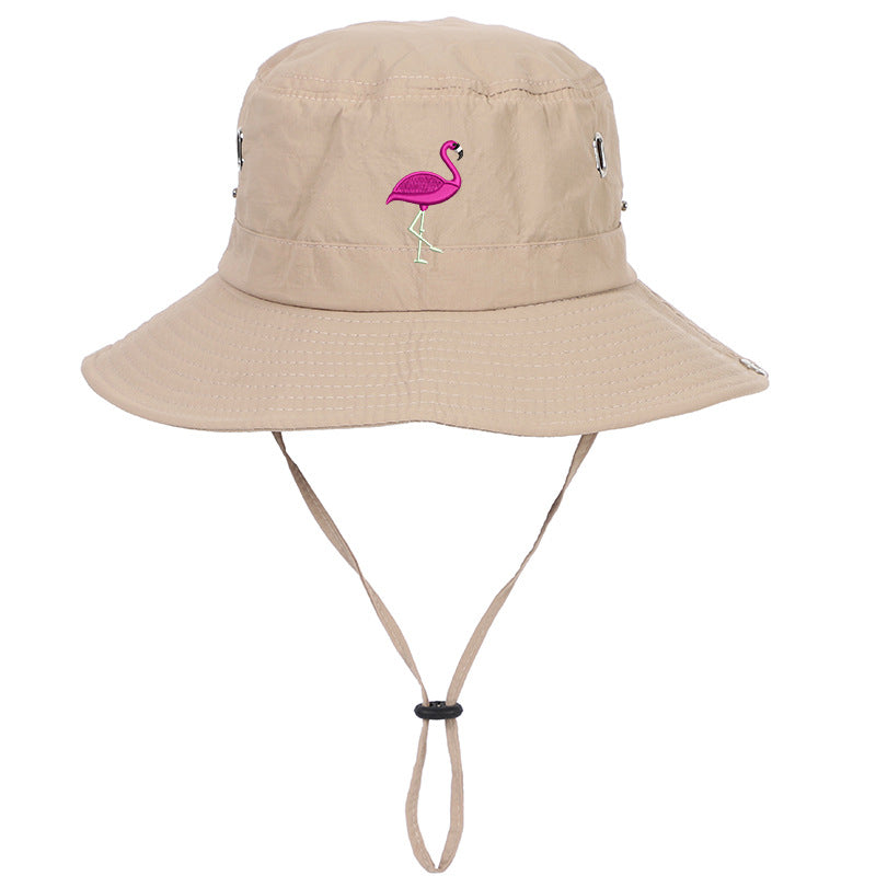 Flamingo Embroidered Fisherman Hat Sun Protection