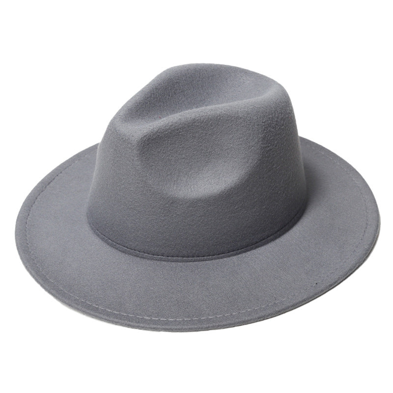 Autumn And Winter New Woolen Solid Color Wide Brim Glossy Hat