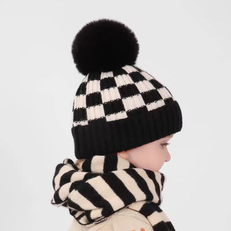 Chessboard Grid Woolen Children's Fur Ball