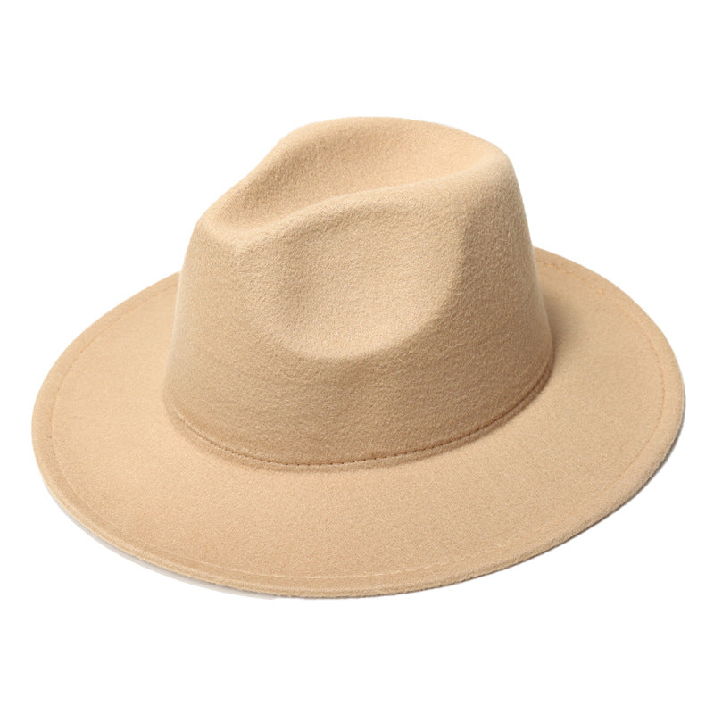 Autumn And Winter New Woolen Solid Color Wide Brim Glossy Hat