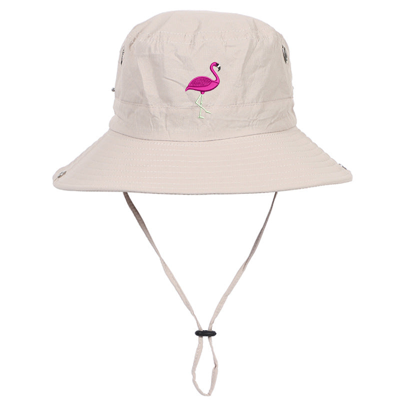 Flamingo Embroidered Fisherman Hat Sun Protection