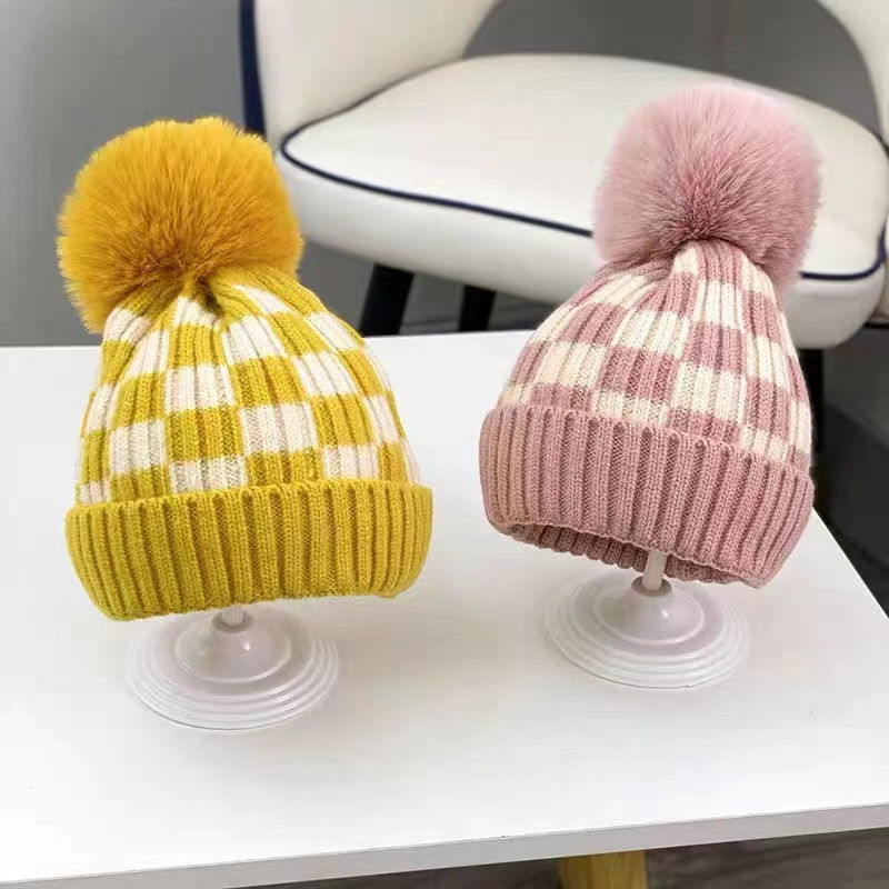 Chessboard Grid Woolen Children's Fur Ball