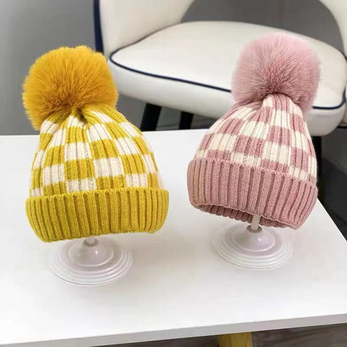 Chessboard Grid Woolen Children's Fur Ball