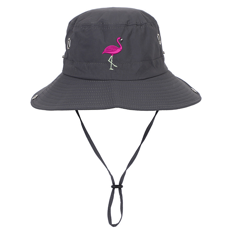 Flamingo Embroidered Fisherman Hat Sun Protection
