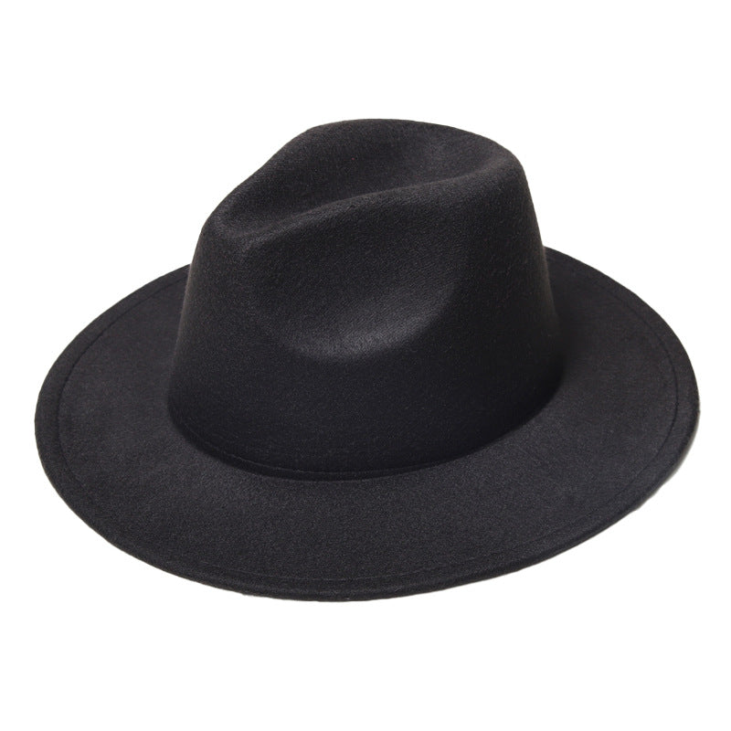 Autumn And Winter New Woolen Solid Color Wide Brim Glossy Hat