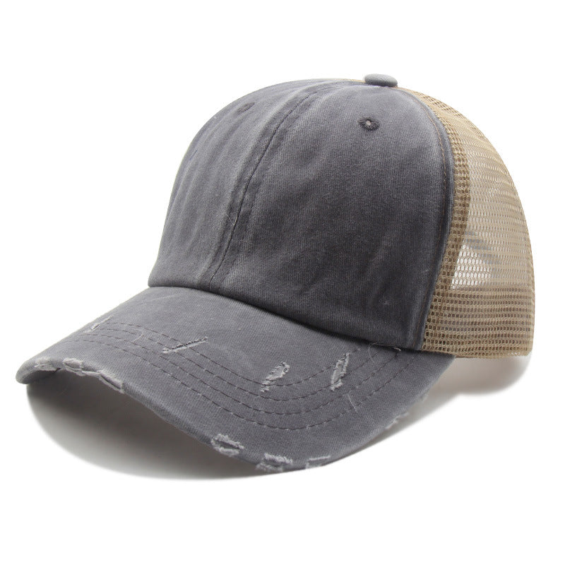 Distressed Peaked Net Cap