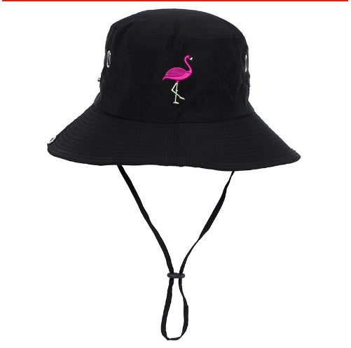 Flamingo Embroidered Fisherman Hat Sun Protection