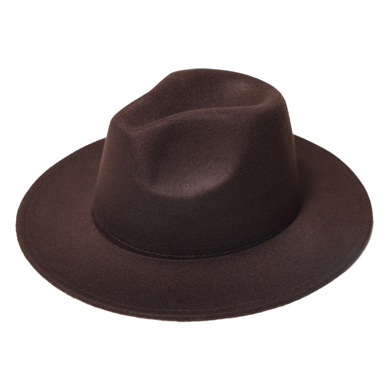Autumn And Winter New Woolen Solid Color Wide Brim Glossy Hat