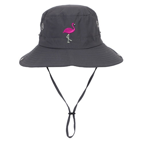 Flamingo Embroidered Fisherman Hat Sun Protection