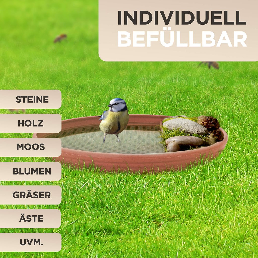 JoDaK Bird Bath and Insect Crack (Terracotta) Bird Bath Standing Large, Plastic Frost-proof and Winter-resistant, Garden Decoration, Balcony Decoration Bowl