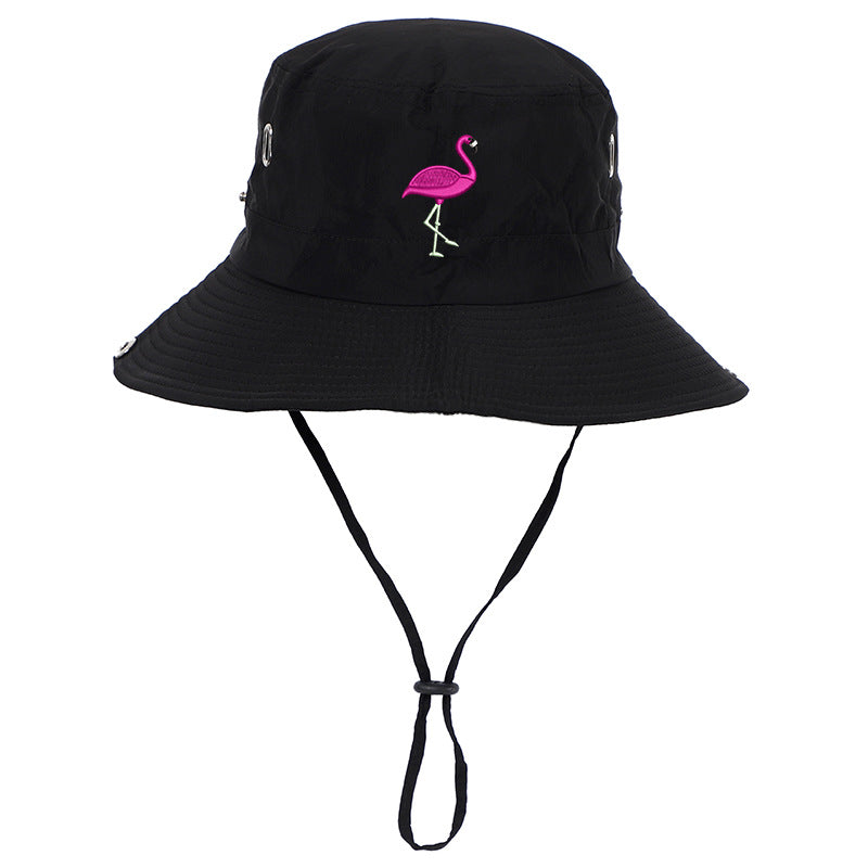 Flamingo Embroidered Fisherman Hat Sun Protection