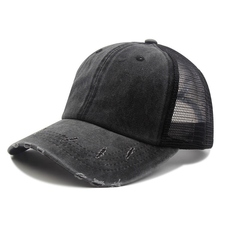 Distressed Peaked Net Cap