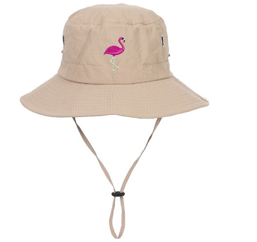 Flamingo Embroidered Fisherman Hat Sun Protection