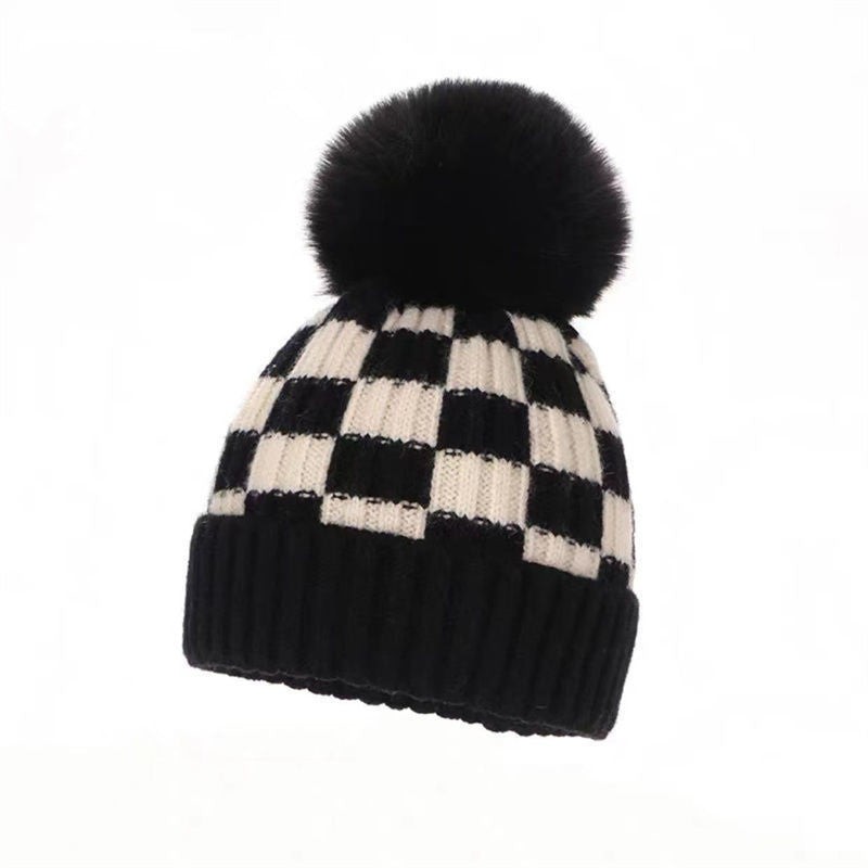 Chessboard Grid Woolen Children's Fur Ball