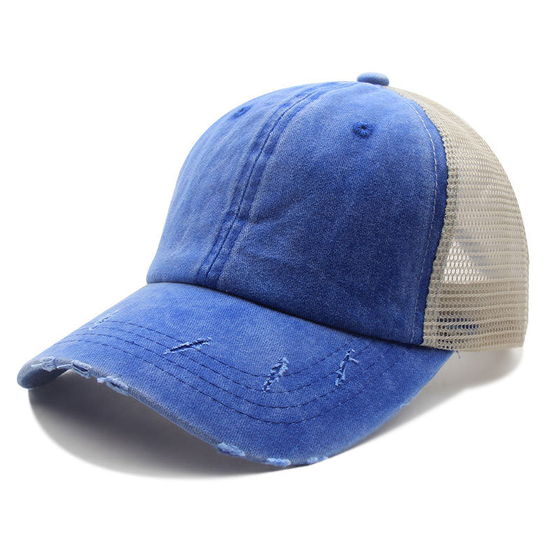 Distressed Peaked Net Cap