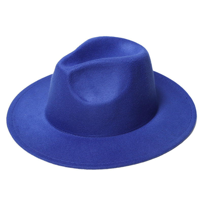 Autumn And Winter New Woolen Solid Color Wide Brim Glossy Hat