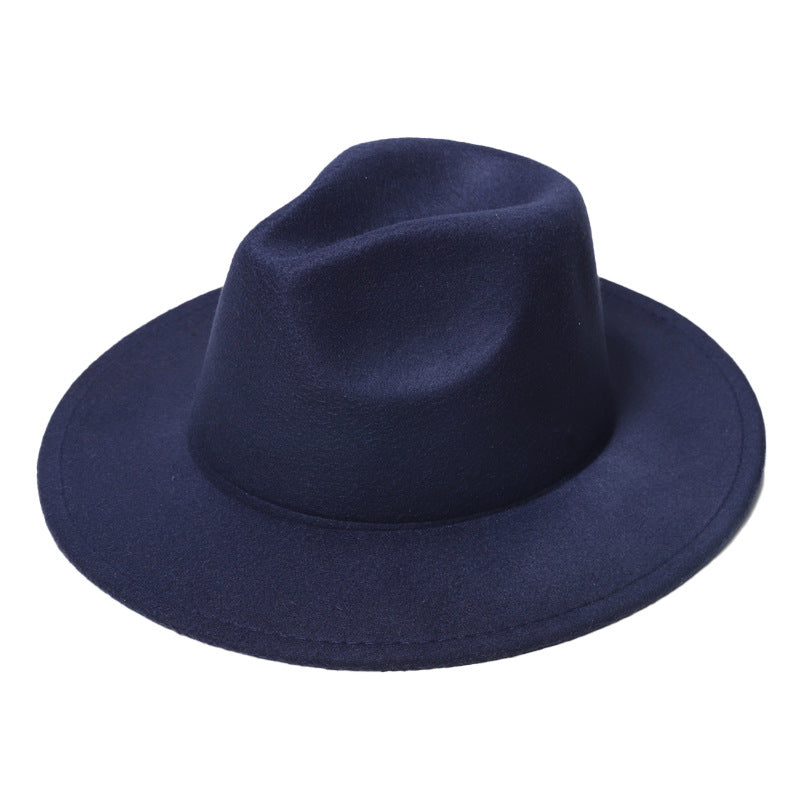 Autumn And Winter New Woolen Solid Color Wide Brim Glossy Hat