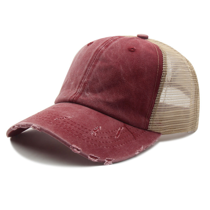 Distressed Peaked Net Cap