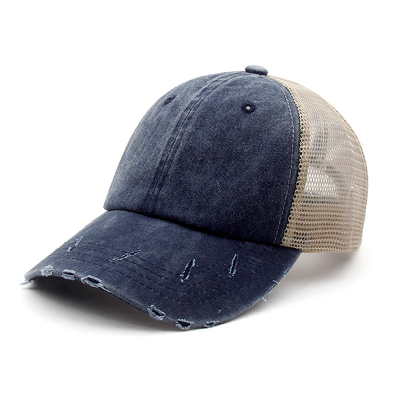 Distressed Peaked Net Cap
