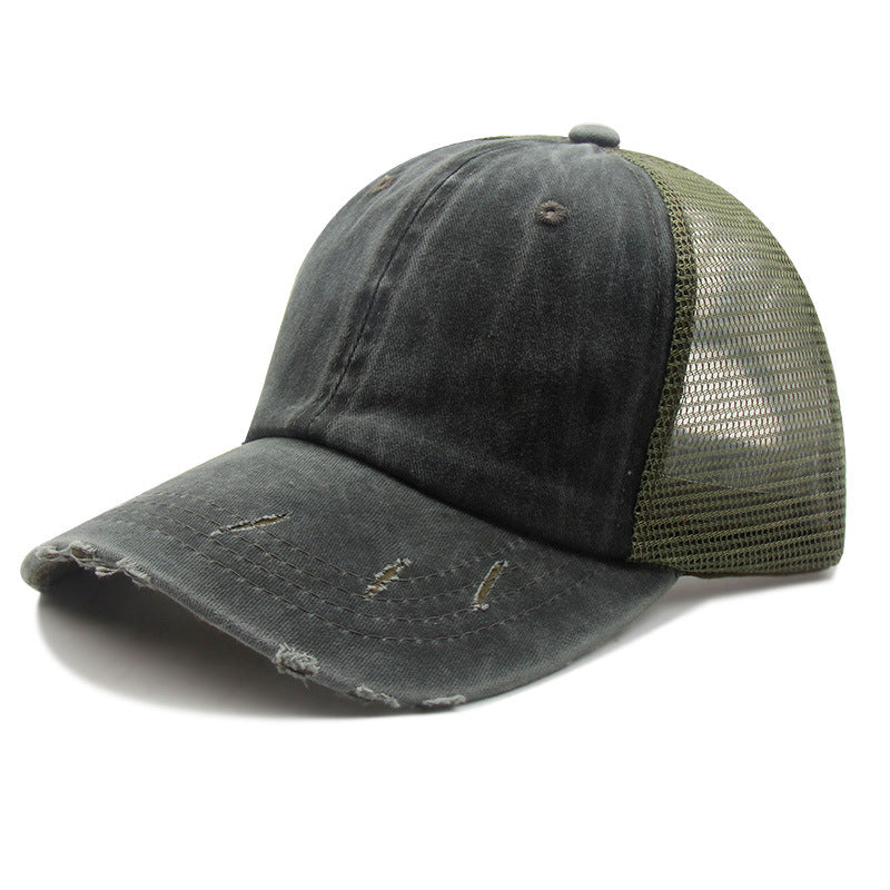 Distressed Peaked Net Cap