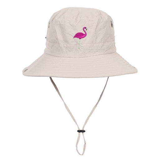 Flamingo Embroidered Fisherman Hat Sun Protection