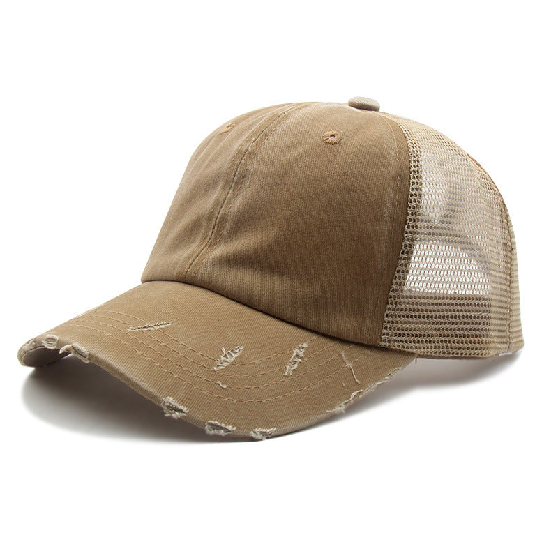 Distressed Peaked Net Cap